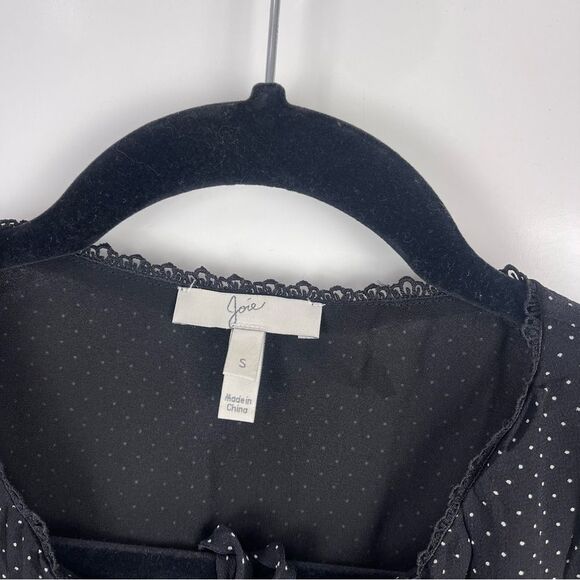 Joie Black Polka Dot Sleeveless Ruffle Blouse 100% Silk Women's Size Small - Picture 5 of 9